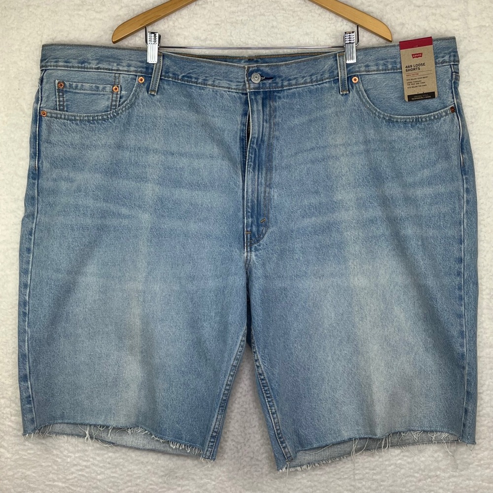 Levis 469 Loose Shorts Mens 52 Light Wash Denim Cut Off Frayed Hem Jean Shorts